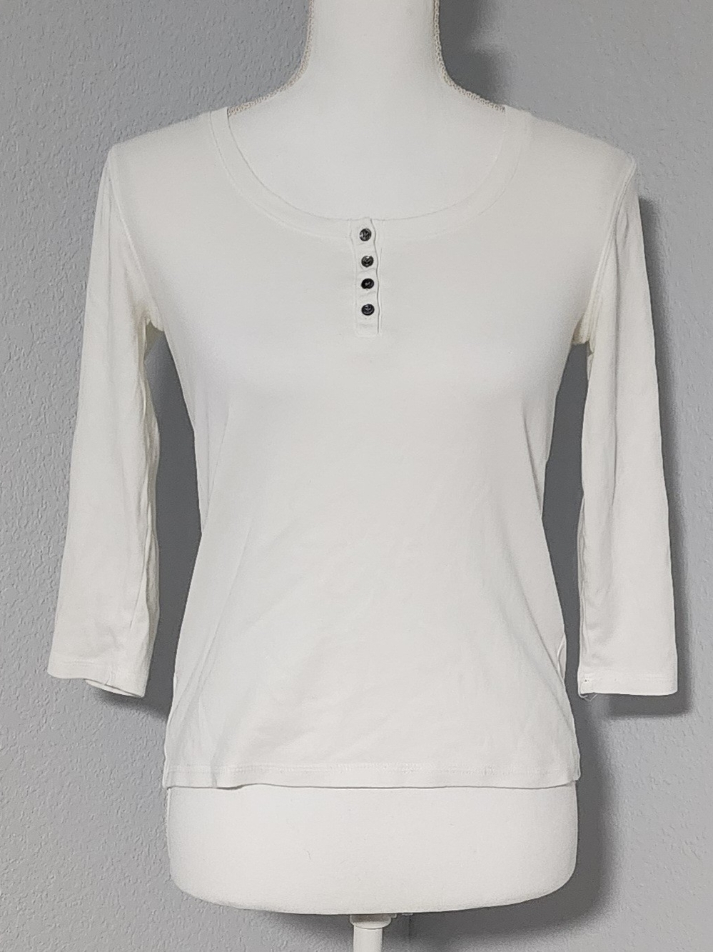 Vintage Y2K Ann Taylor 100% Cotton White 3/4 Sleeve Casual Blouse Womens Small